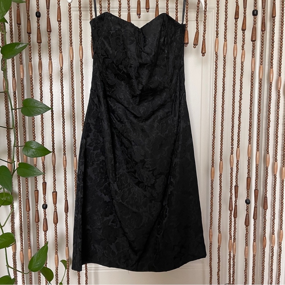 Vintage Jessica McClintock Black Jacquard Strapless Dress Size 14 EUC Y2K